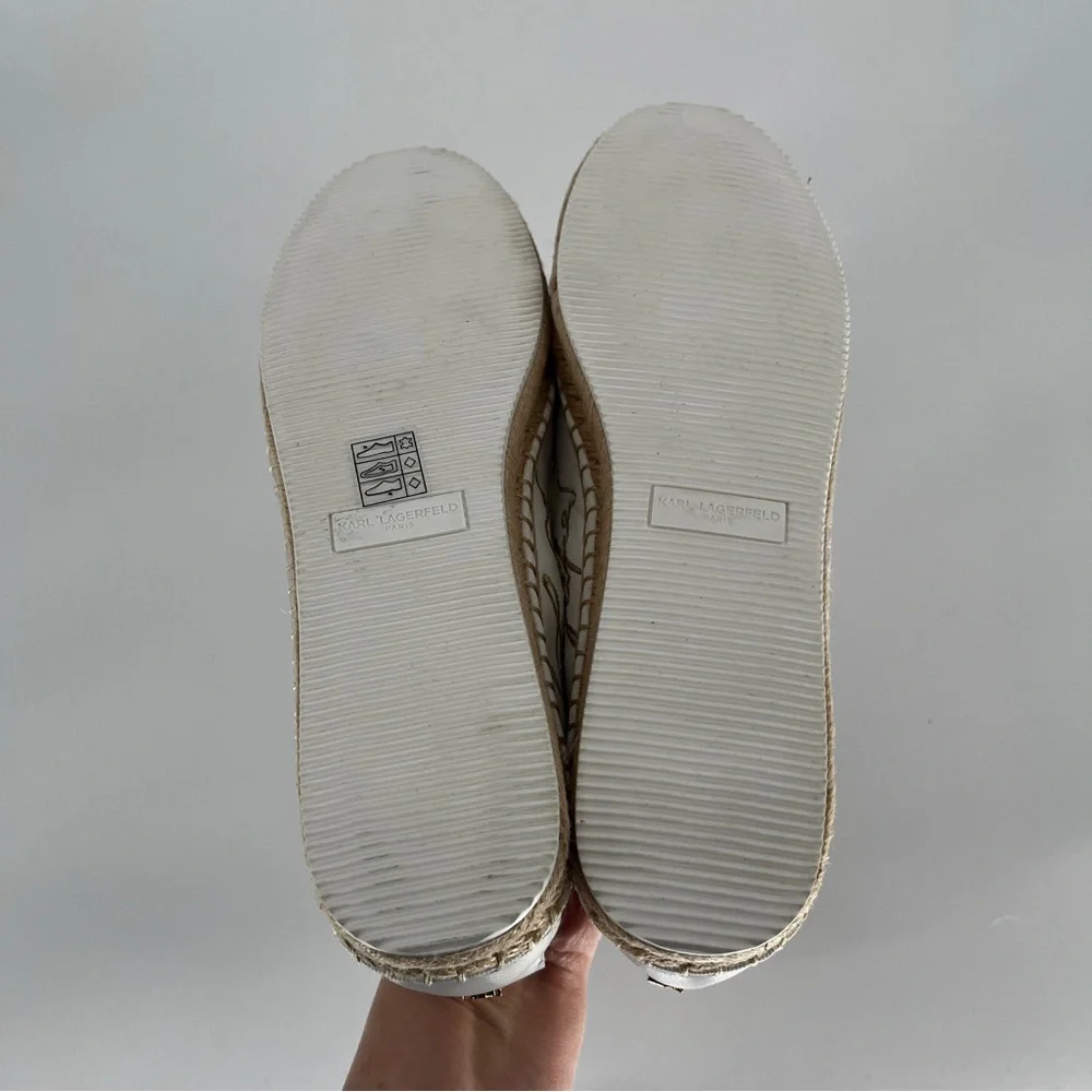 Karl Lagerfeld Michaela Espadrille Flats White Logo - Size 9.5 - Picture 10 of 12